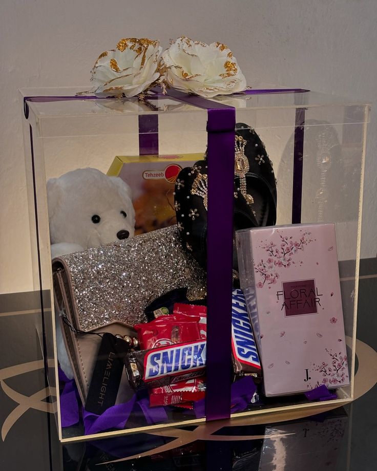 Purple Glam Gift Box with Teddy & Floral Affair Perfume for Her - Birthday & Eid Special