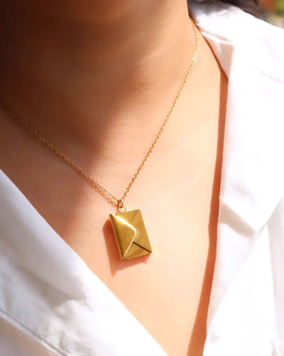 Gold Envelope Pendant Necklace for Her