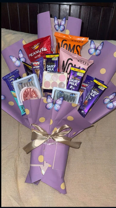 Purple Snack & Beauty Bouquet with Butterfly Accents